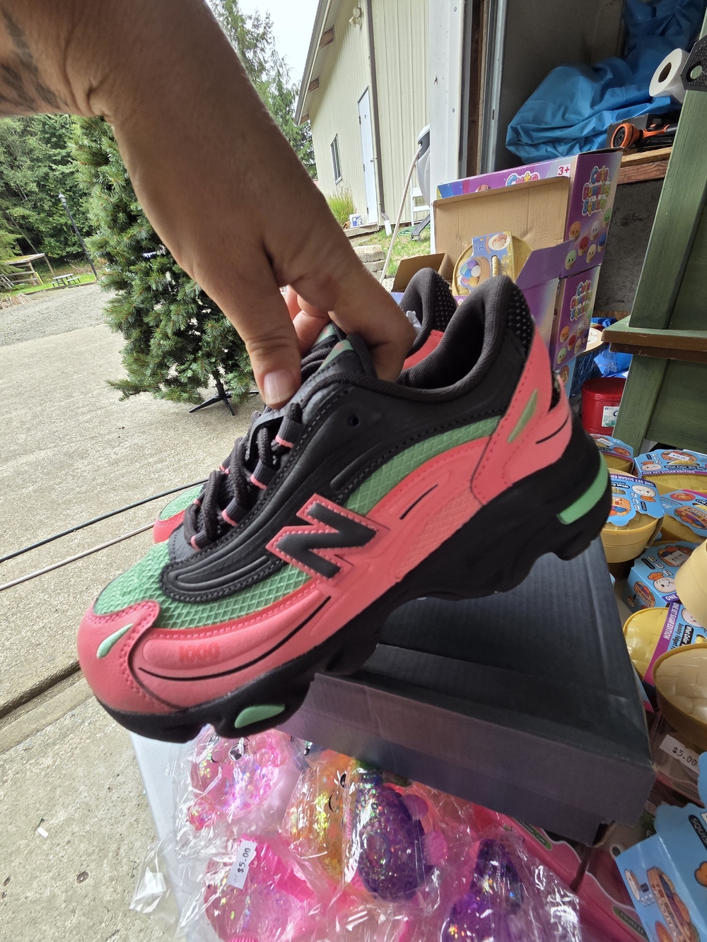 New Balance Kids Neon Pink and Mint Green Sneakers